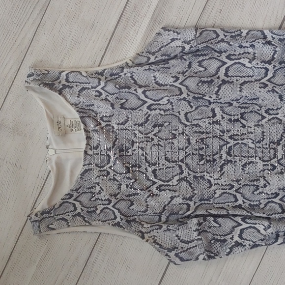 CACHE SNAKESKIN SNIMAL PRINT METALLIC DETAIL SHEATH DRESS VINTAGE - Picture 3 of 8